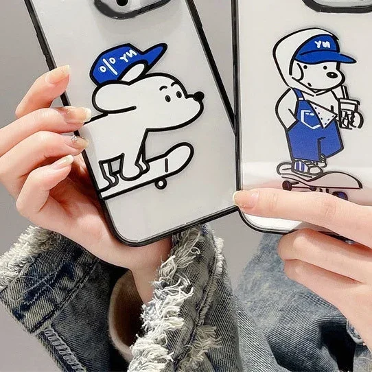 

Skateboard Dog Acrylic Frame Phone Case Cover for IPhone 11 12 13 14 15 Pro Max Case for IPhone 15 Pro Max