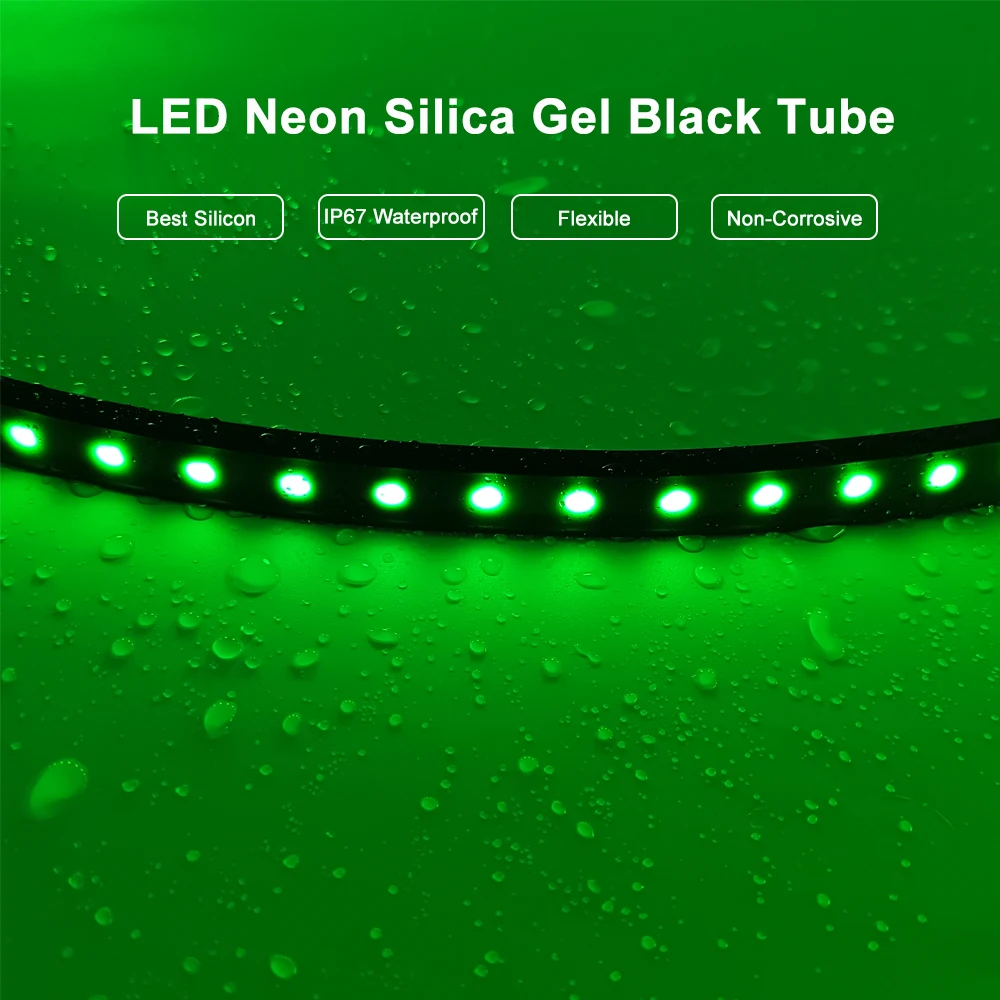 Preto LED Neon Gel de Sílica Luz Strip, macio, flexível, IP67, impermeável, 10mm PCB Largura, WS2812B, SK6812, WS2811, 5050, RGB, SMD