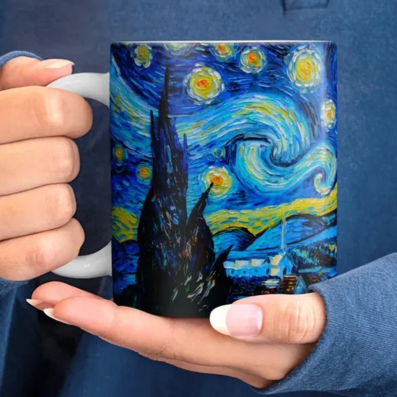 Van Gogh's starry sky oil painting ceramic mug, friend gift-giving office drinking cup, home drinking cup