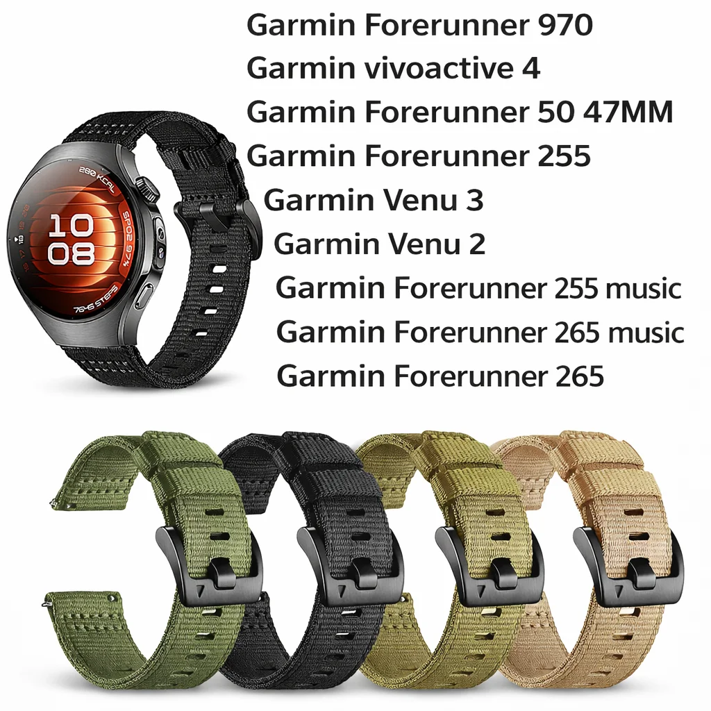 

Холщовые ремешки для часов Garmin Forerunner 970 Venu3 Venu2 255/255 Music 265/265 Music 22 мм прочные сменные ремешки
