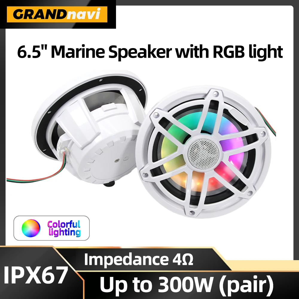 2個 300W 6.5インチ マリンスピーカー RGBライト付き 防水IPX67 ヨット、ゴルフカート、RV、ATV、UTV、サウナ、モーターボート用スピーカー