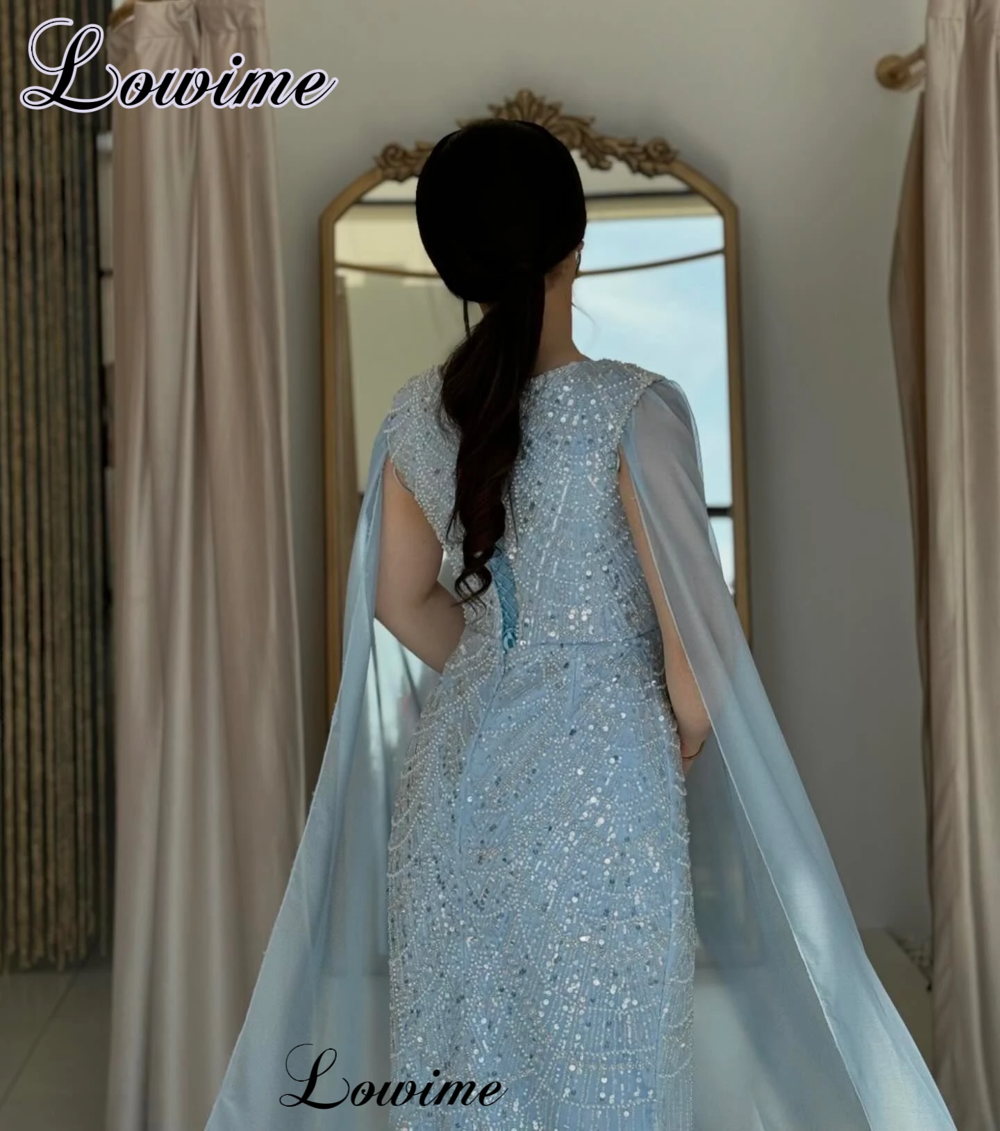 Light Blue Beaded Evening Dresses Mermaid Middle East Simple Wedding Party Dresses Elegant Vestidos De Fiesta Coutures Gowns