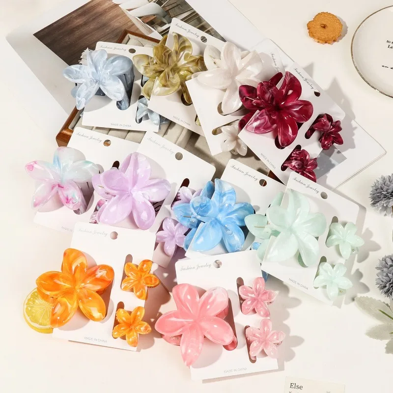 3pcs/set Fashion Women Flower Hair Claws Hawaiian Gradient Hair Clips Vacation Beach Tropical Frangipani Accessories Gifts