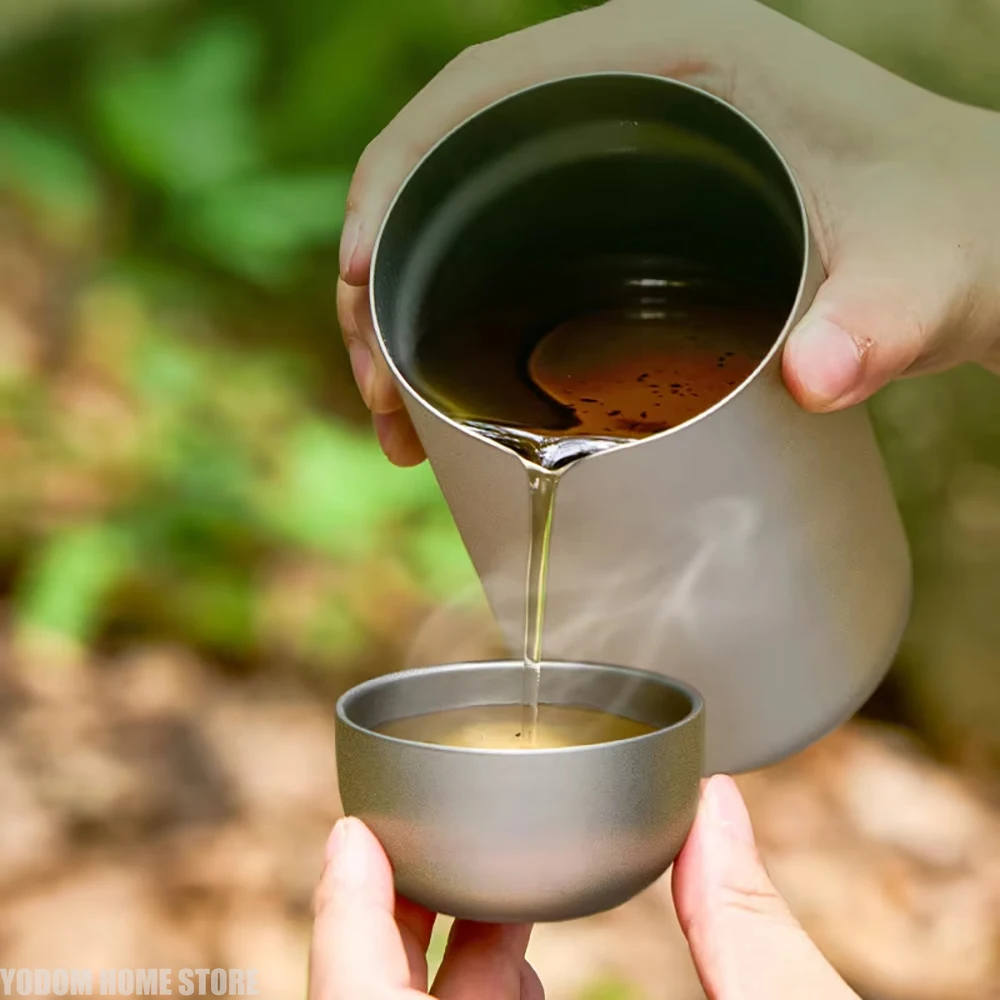 D2 Pure Titanium Double-layer Small Tea Cup Coffee for Outdoor Camping coffee and Tea Tableware Set Brewing Tea Cup 50ML Teapot