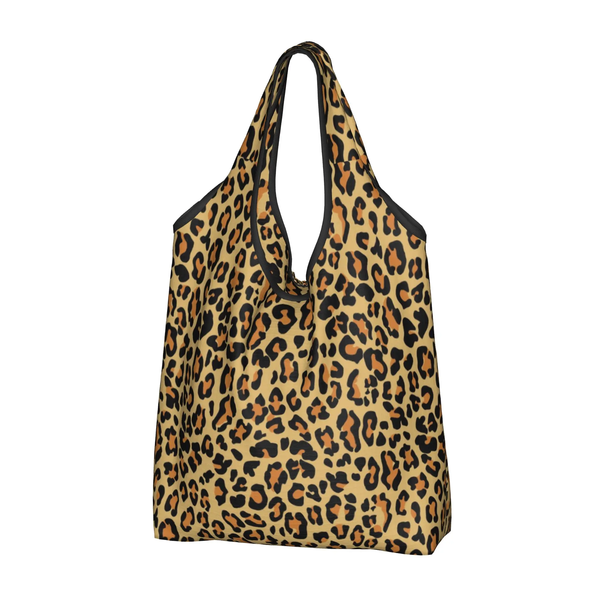 Recycling Leopard Print Shopping Bag Women Tote Bag Portable Animal Skin Grocery Shopper Bags