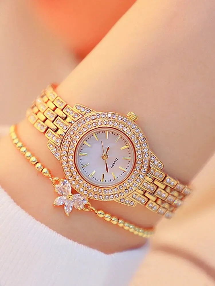 2pcs Fashionable Diamond Studded Real Nail Scale Alloy Set Quartz Bracelet Watch FOR WOMEN\'S Watches