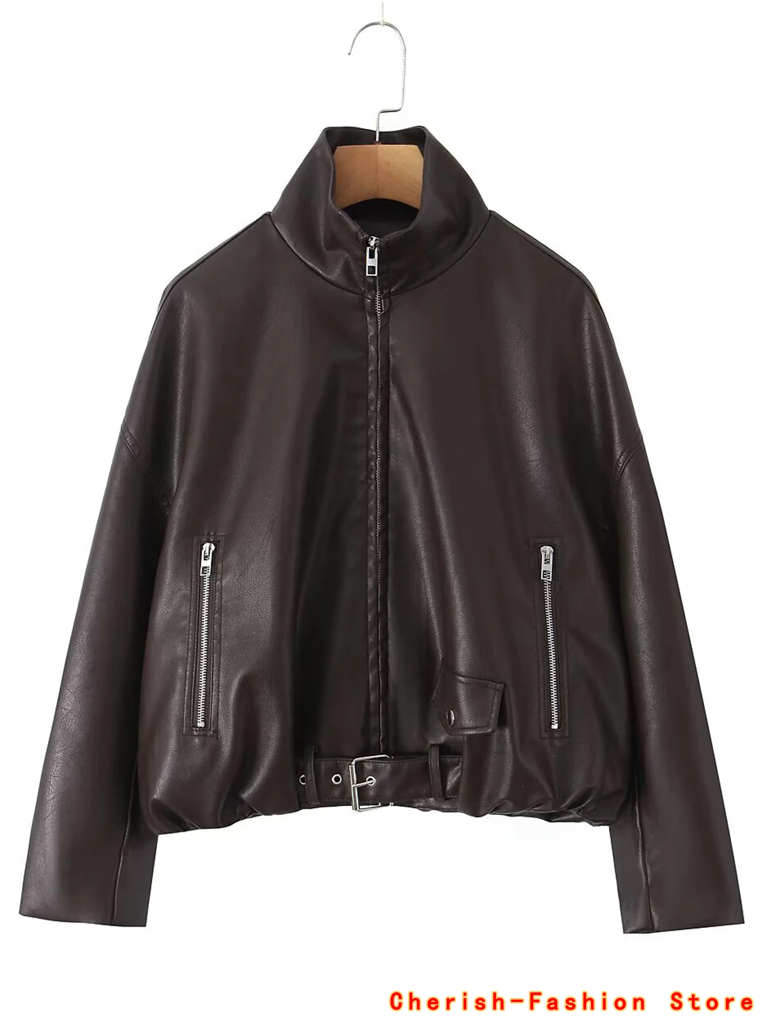 2025 new style women pu leather jacket with turn down collar faux leather short coat Motorcycle Coat Female Spring winter Wear