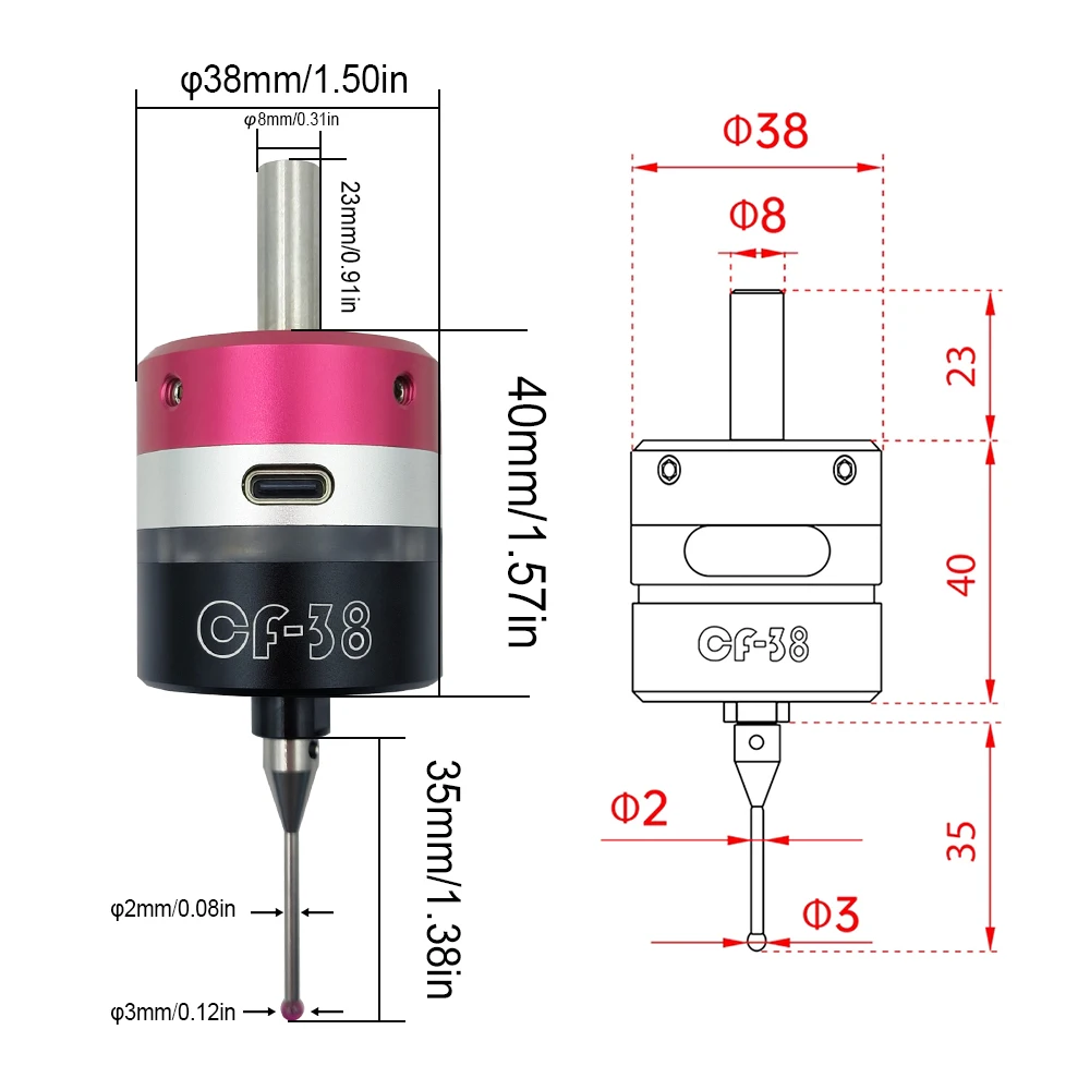 Edge Finder CF-38 with cable center rod 3D trigger edge finder for CNC milling machine three-coordinate precision tool settern