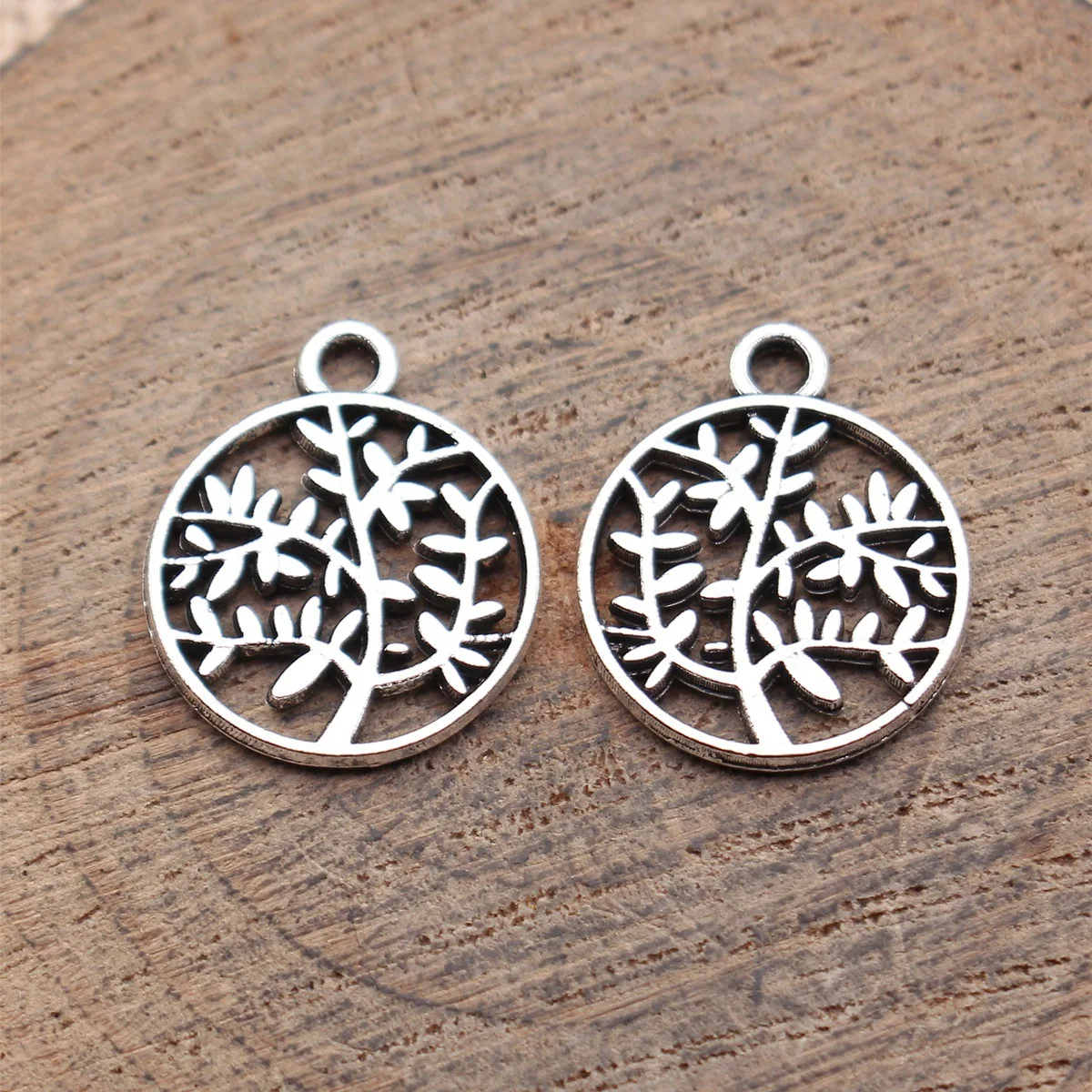 20pcs 18x15mm Antique Silver Color Hollow Out Round Tree Charms Handmade Jewelry Making Accessories