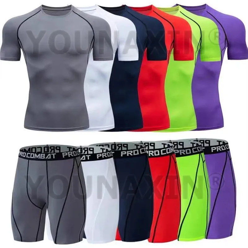 Camisetas de manga corta para hombre, mallas de capa Base superior de manga larga, pantalones ajustados para correr, pantalones cortos deportivos para gimnasio S M L XL 2XL 3XL