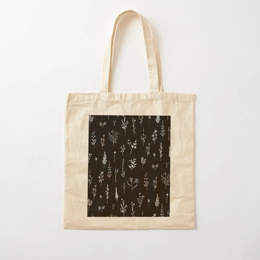 Black wildflowers Pattern Tote Bag canvas bags reusable shopping bag Canvas Tote Bag