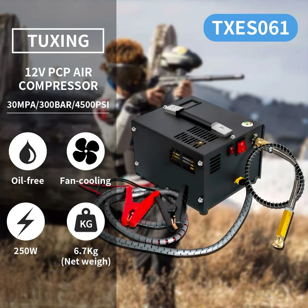 TUXING PCP Air Compressor, 4500Psi/300Bar, Fan Cooling,Protable Air Compressor High Pressure HPA Pump 110V AC PCP Airguns Pistol