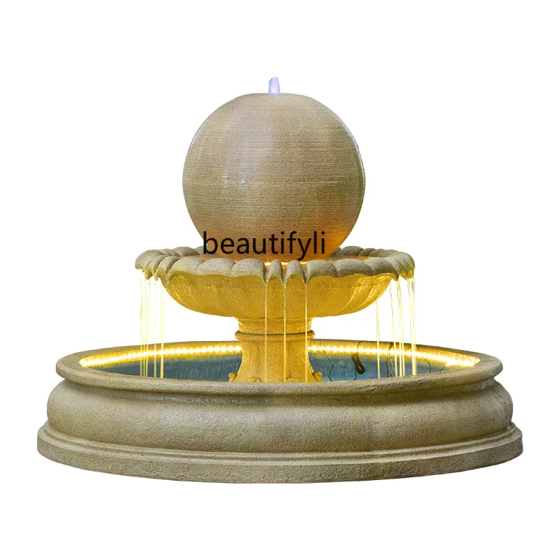 European spherical water fountain ornament hotel living room floor-to-ceiling fish pond landscape transfer lucky decoration