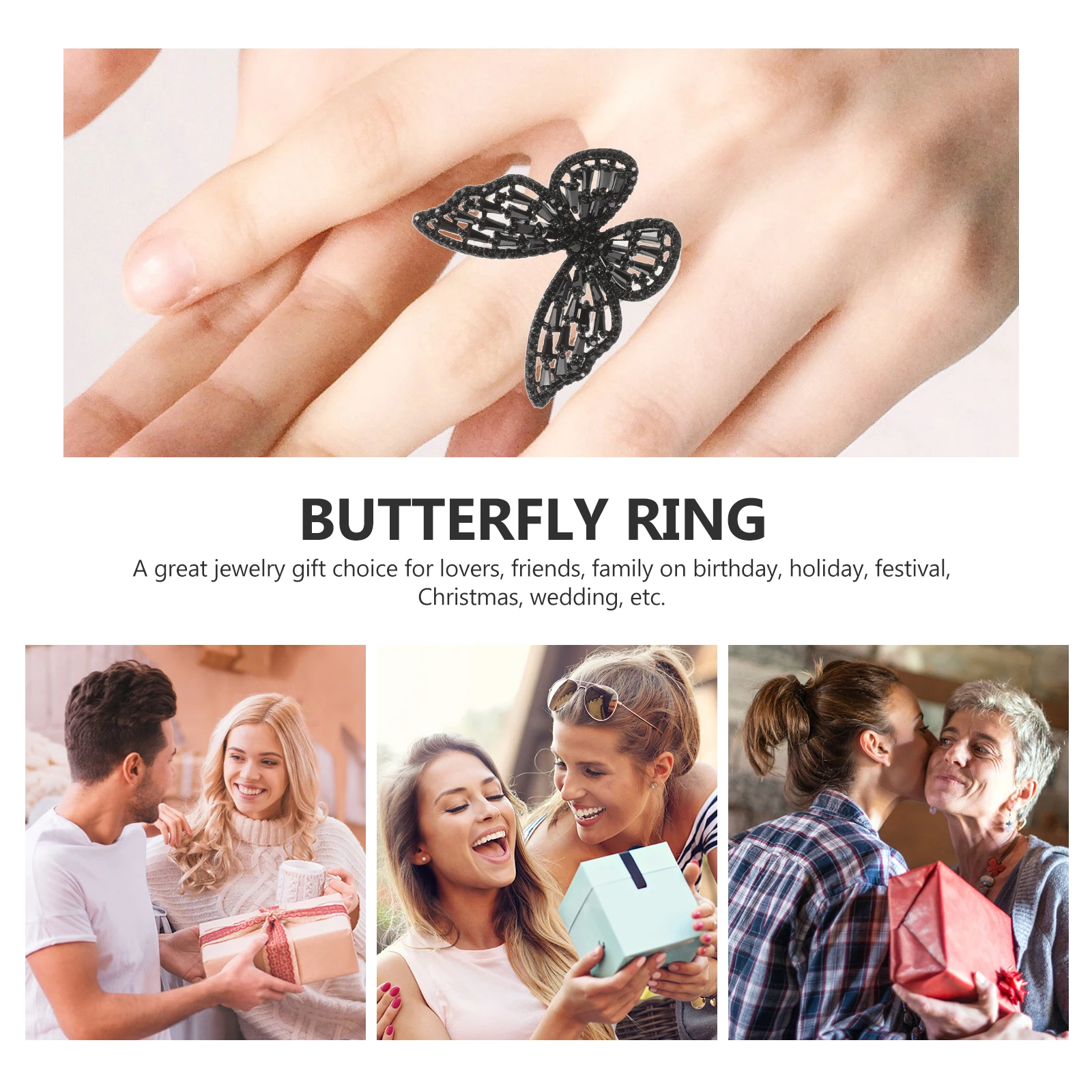 

Zircon Butterfly Open Ring Adjustable Rings for Women Girls Fairy Elegant Statement Finger Rings Jewelry Accessories