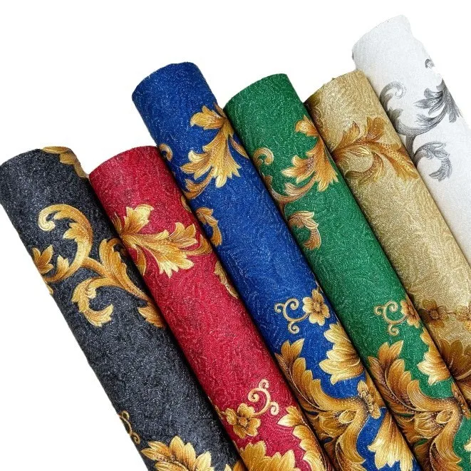 بسيطة النمط الأوروبي دمشق PVC تنقش خلفية مقاومة للماء لغرفة النوم غرفة المعيشة فندق الديكور مشروع الجدران #6