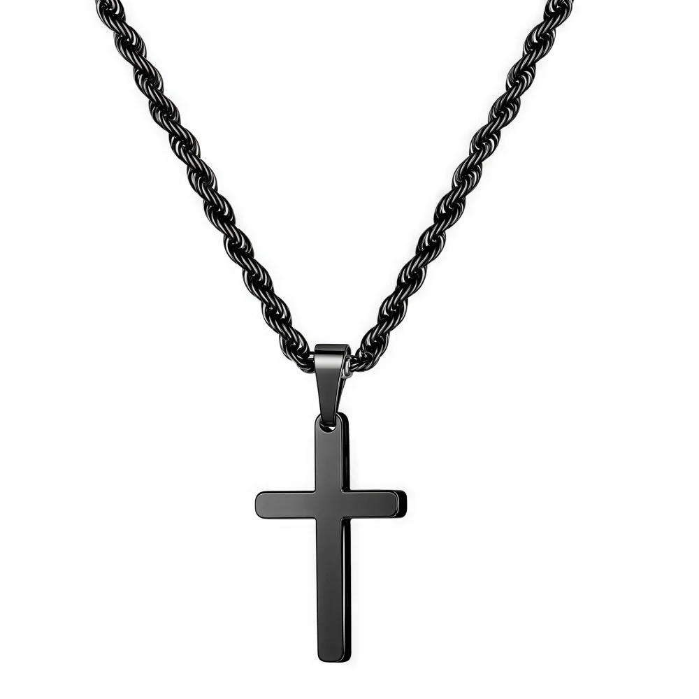 Retro Titanstahl Twist-Kettenhalskette in Goldfarbe mit Kreuz-Anhänger aus Edelstahl für Herren, modisches Schmuckzubehör – Detail 7