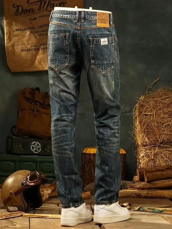 

Loose Straight Leg Jeans Men's Youth American Retro Wa Casual Long Pants Autumn New Sle Trendy Brand Wear Resistant