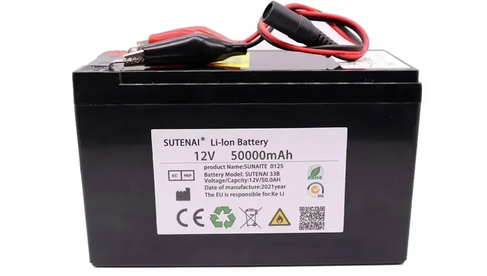 New 12V 50000mah 3s7p 18650 lithium battery with 50ah current BMS suitable for standard 12V voltage equipment +12v3a charger