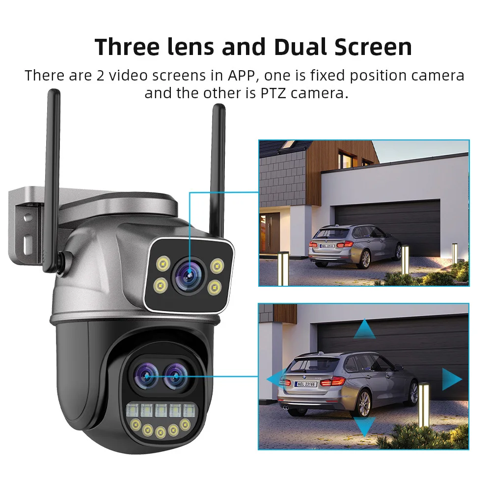 9MP 5X Zoom Three-Lens External Wireless WIFI Dual Screen HD Network 360 Degree Gimbal Outdoor Ball Machine CCTV Surveillance