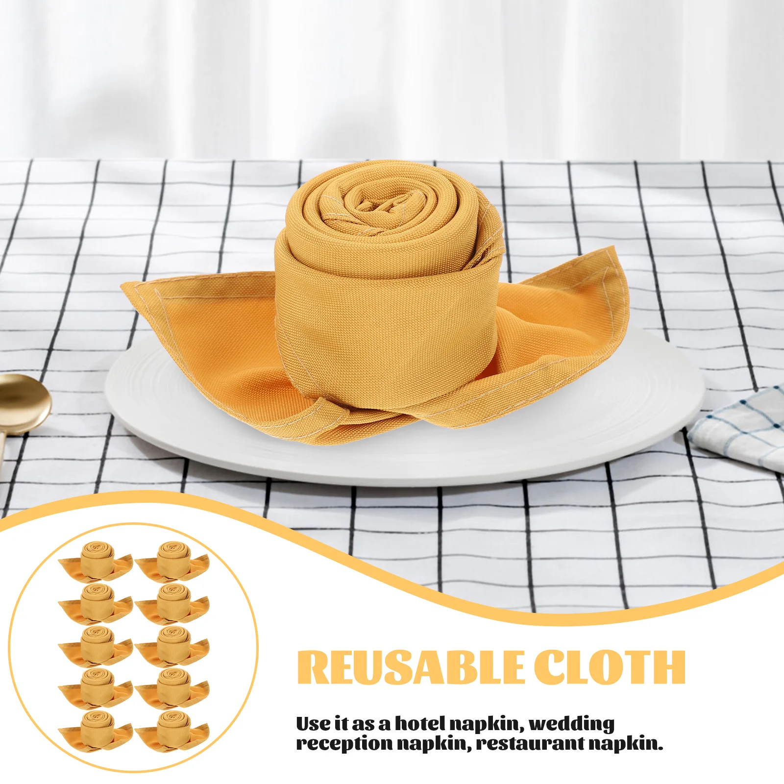 

10 Pcs Gold Polyester Wedding Napkins Reusable Cloth Dinner Table Goblet Napkins Fabric Washable Banquet Decor