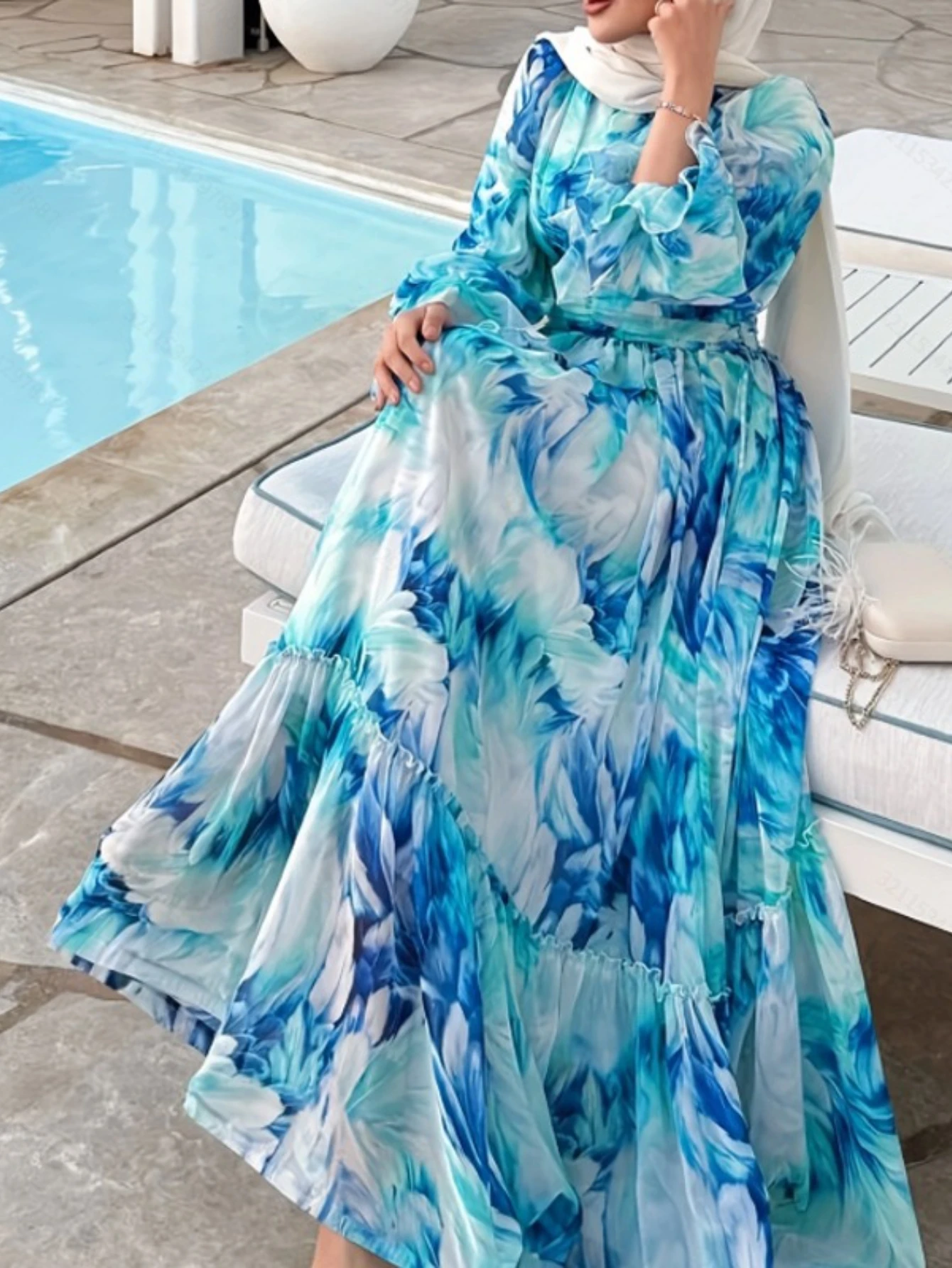 

Ид женское платье Абая мусульманский бохо с принтом тай-дай макси трапециевидной формы Рамадан Джалабия Дубай длинный халат кафтан ислам Vestidos Largos 2025