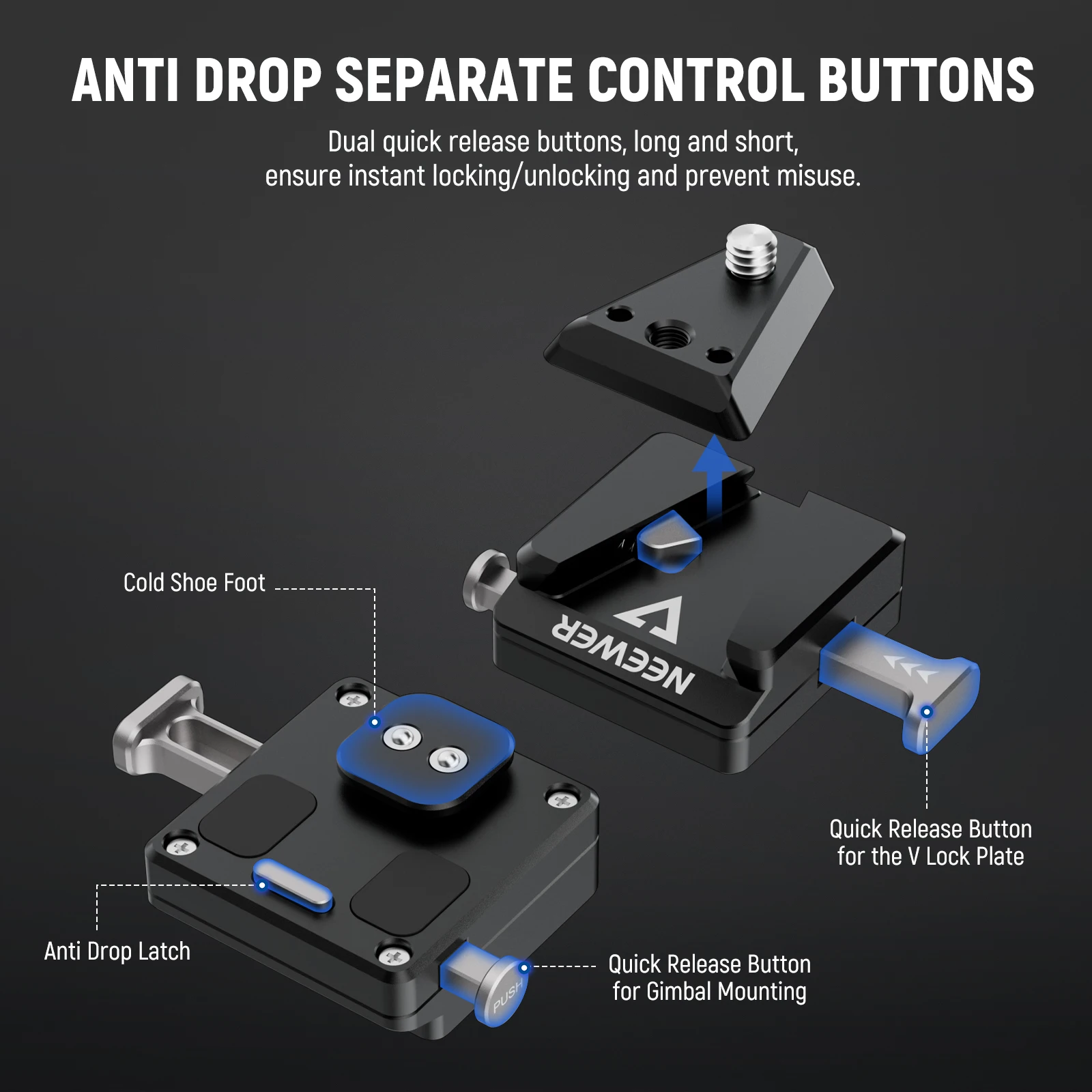 NEEWER Mini V Mount Battery Plate Compatible with DJI Ronin RS3 Pro RS 2 RSC 2 Gimbal, Quick Release Anti Drop for V Lock