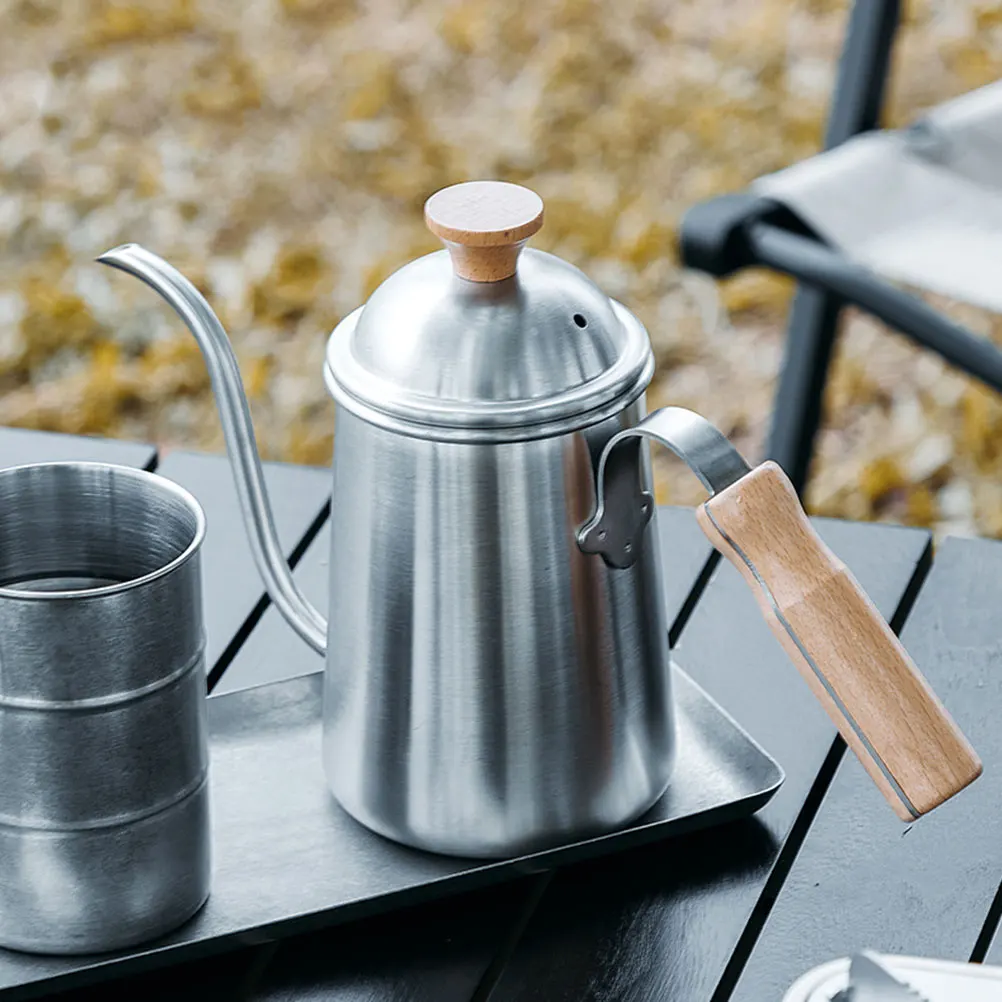 

Stainless Steel Coffee Long Spout Outdoor Camping Hot Water Kettle Lightweight Wood Handle Anti-Scald 304
