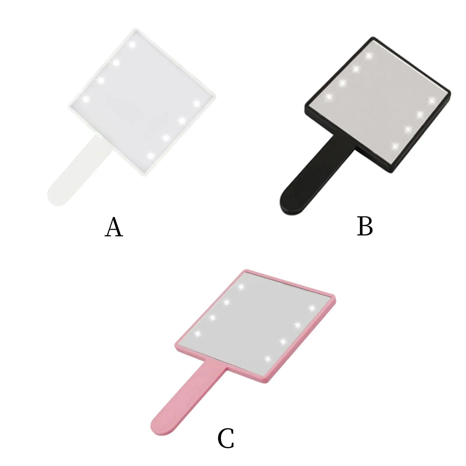 Makeup Light with 8x LED Beads Square Vanity Mirror Gift for Woman Handheld Travel Makeup Mirror with Handle Small for Home