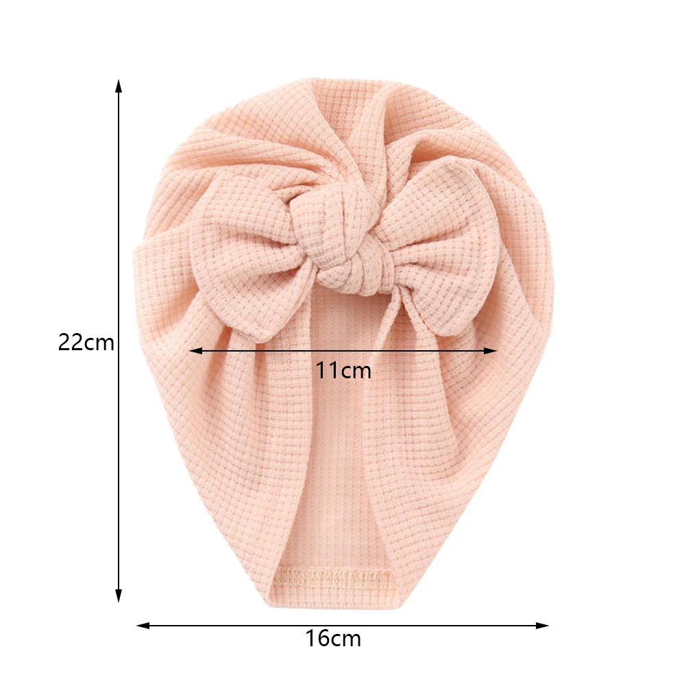 Solid Bow Turban Baby Hat Crochet Newborn Beanies Hospital Bonnet Waffle Knitted Cap Headwear Kids Hair Infant Headwraps