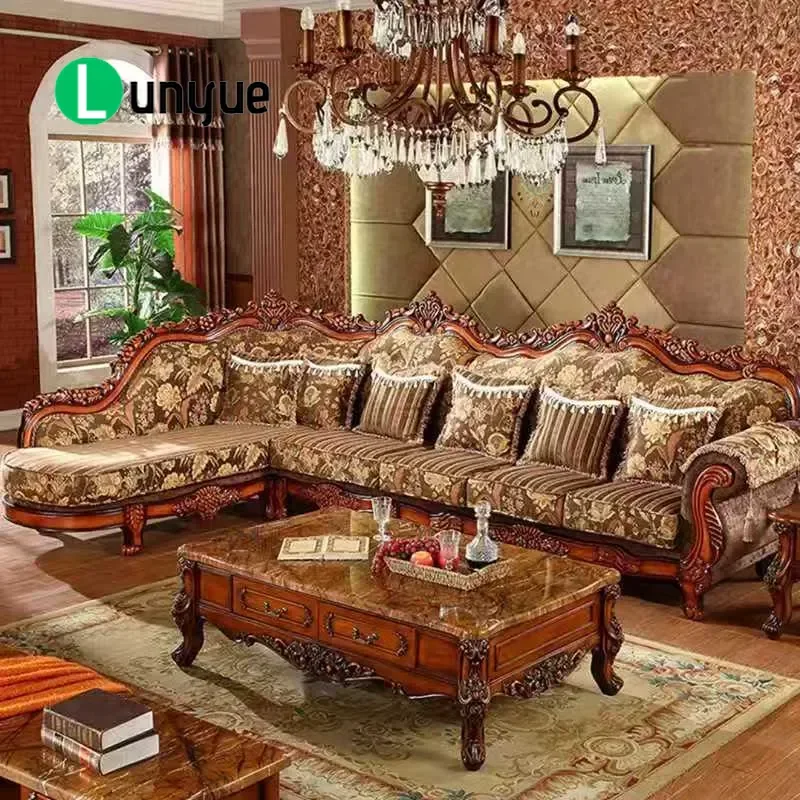 European Style L Shaped Corner Fabric Sofa Removable Washable Cover High End American Solid Wood Frame Living Room Furniture