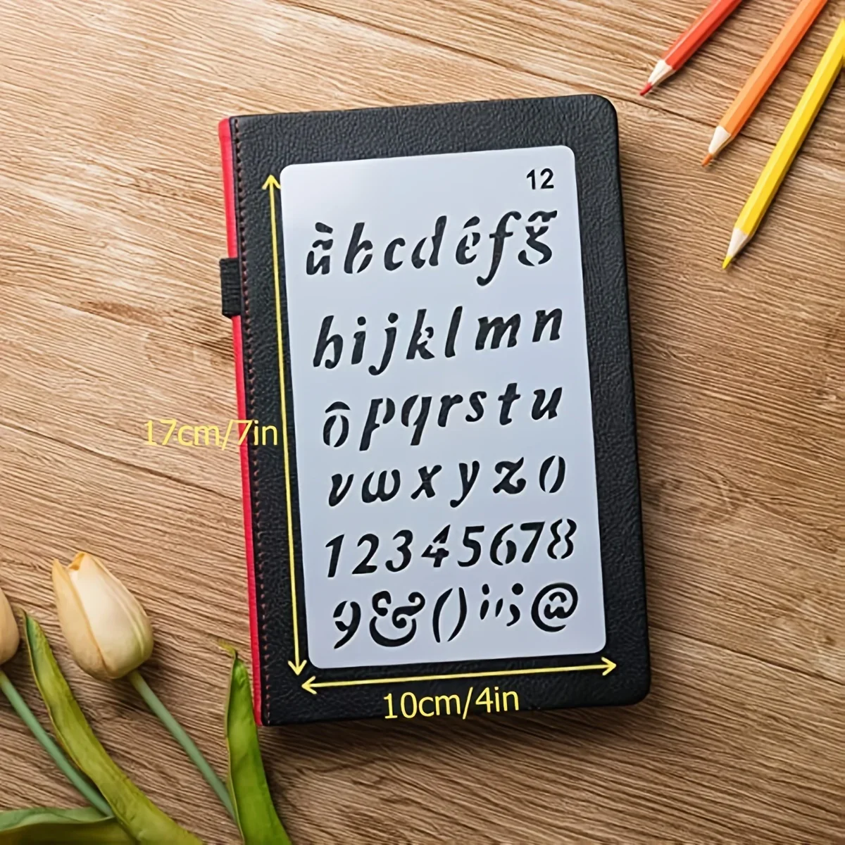 Szablony wielokrotnego użytku z tworzywa sztucznego z literami alfabetu i cyframi, do rysowania, malowania, dziennika, pisania, albumu do scrapbookingu, rękodzieła DIY, 12 sztuk