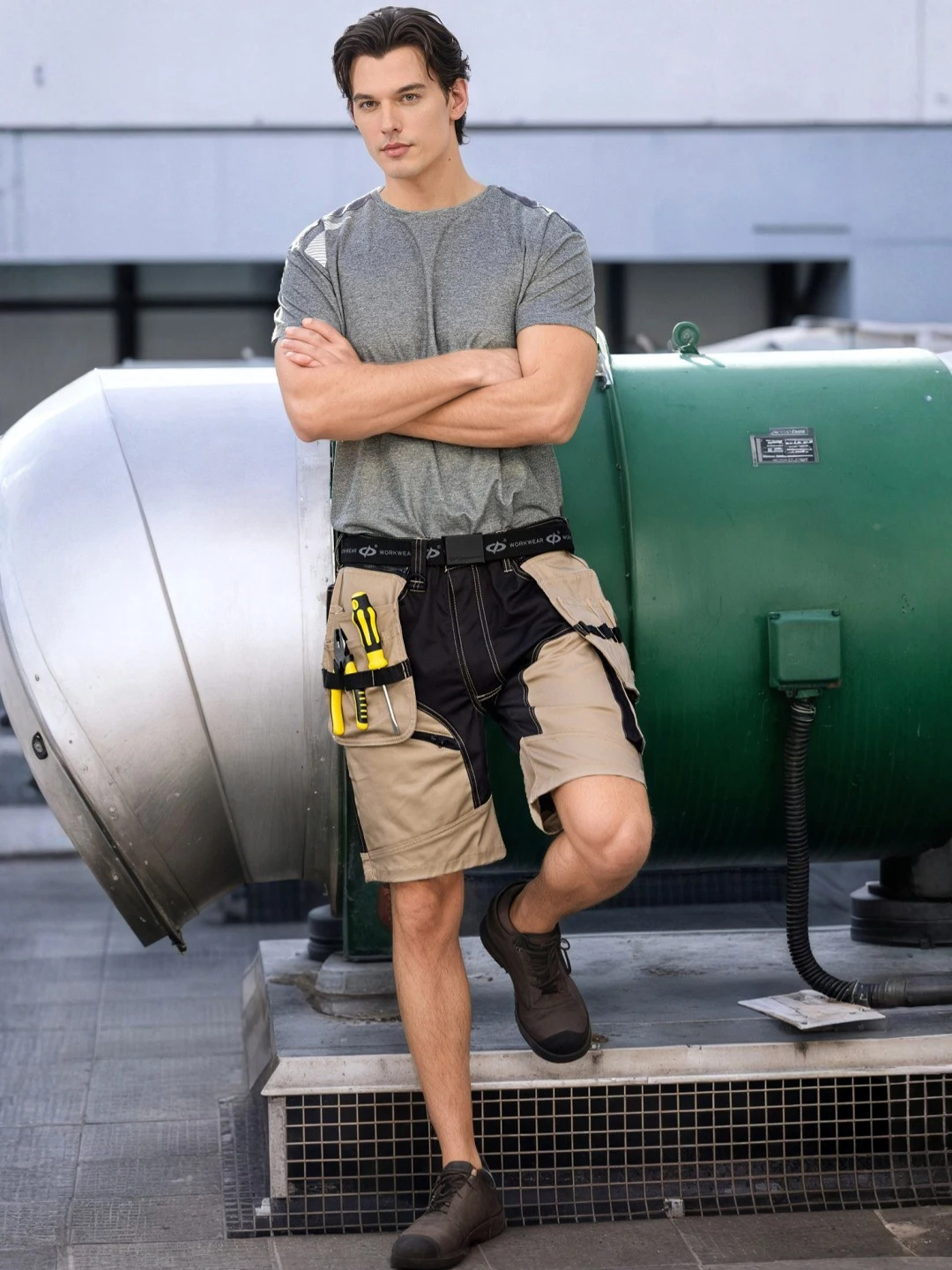 

Summer Workwear orts Men's Five-Part Pants Durable Detachable Fly Bag Auto Parts Repair Mechanic Work Cotton Blend Fabric