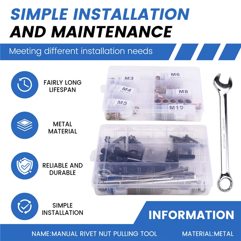 AUAU-Rivet Nut Tool Riveting Manual Threaded Hand Riveter Inserts Metal License Plate Rivet Or Threads For Cars Tool