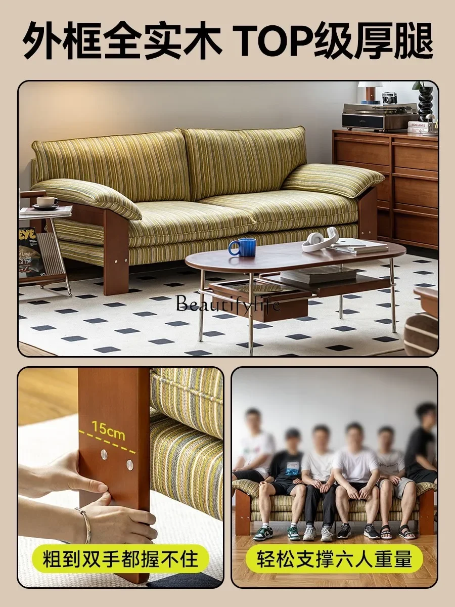 yj21 yj31 Nordic Japanese Style Fabric Sofa Three-Seater Straight Retro Solid Wood American Style Sofa