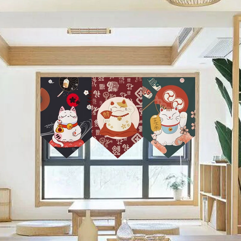 Japanese Short Door Curtain Lucky Cat Kitchen Partition Curtains Decorative Doorway Curtain Shade Curtain Home Decor Room Decor