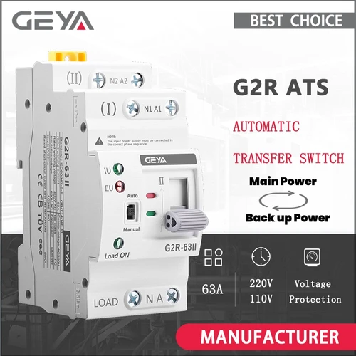 GEYA G2R ATS Mini interruptor de transferencia automática 220V carril Din interruptores selectores eléctricos de doble potencia potencia potencia ininterrumpida 63A 110V