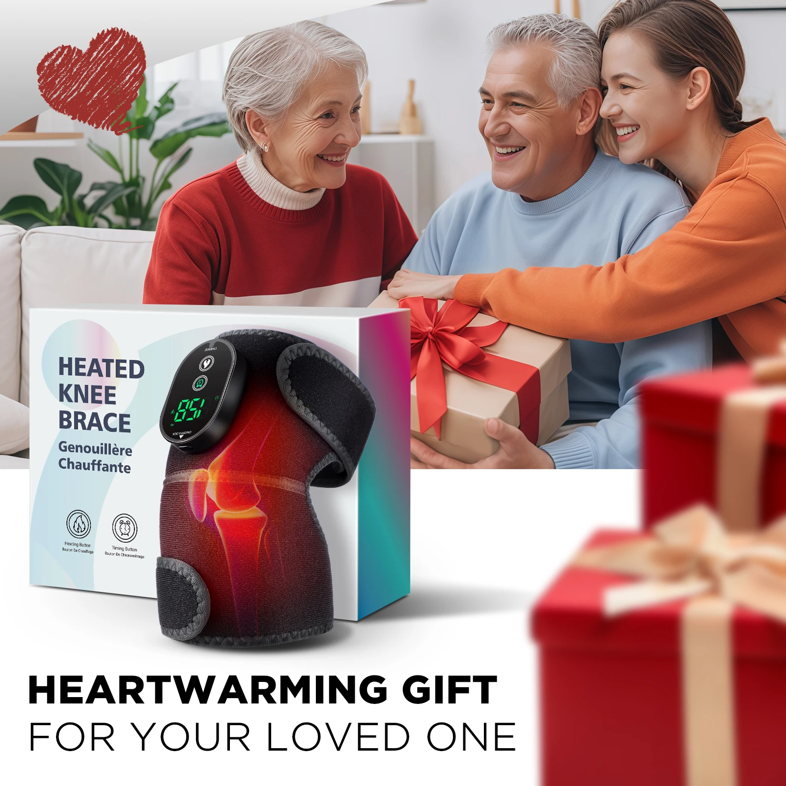 Heated Vibrating Knee Pads for Joint Far-infrared Knee,Shoulder & Elbow Pad 3 in 1 Brace Hot Compress USB Charging Warmer Strap