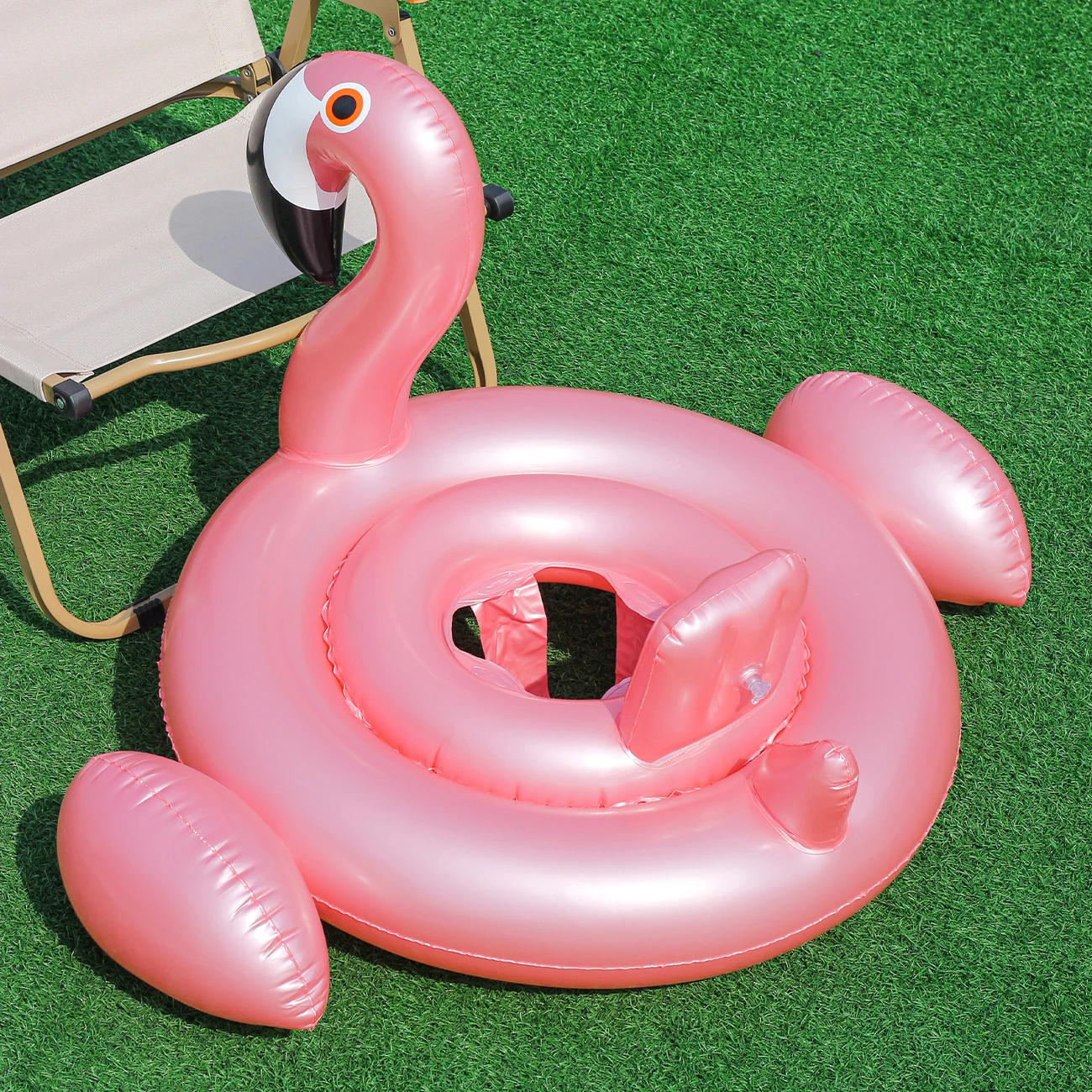 1PC Flamingo Inflatable Swimming Ring, Pool Floating Seat Ring with Back Support and Wing Airbag, Anti-Rollover