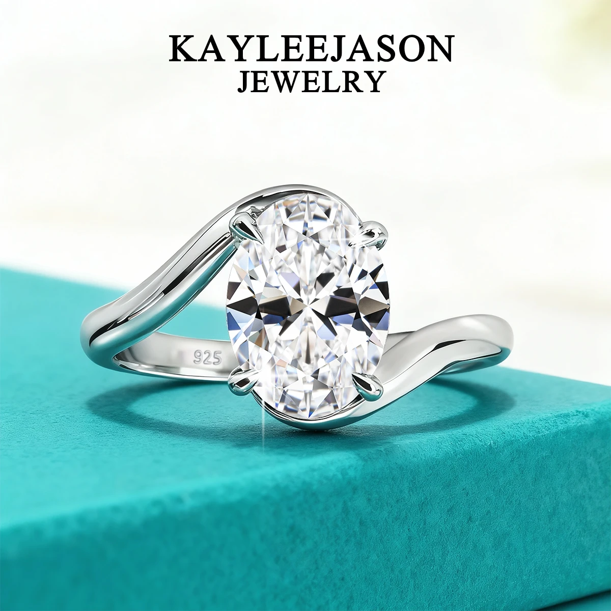 

4.5CT 925 Sterling Silver Twisted-band Oval Moissanite Rings for Women Solitaire Wedding Ring Engagement Jewelry Gift