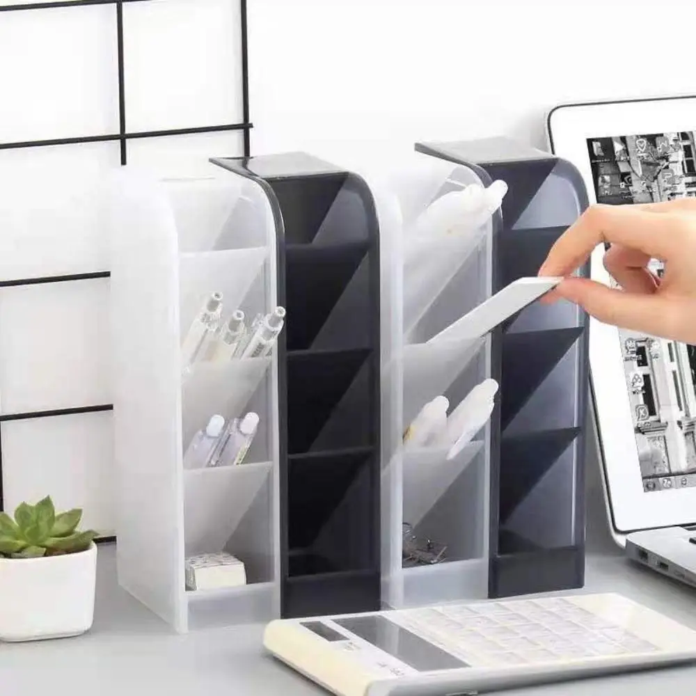 High Quality Plastic Pen Holder Transparent Frosted Desktop Organizer High-capacity Oblique Insertion Pen Container For Desk
