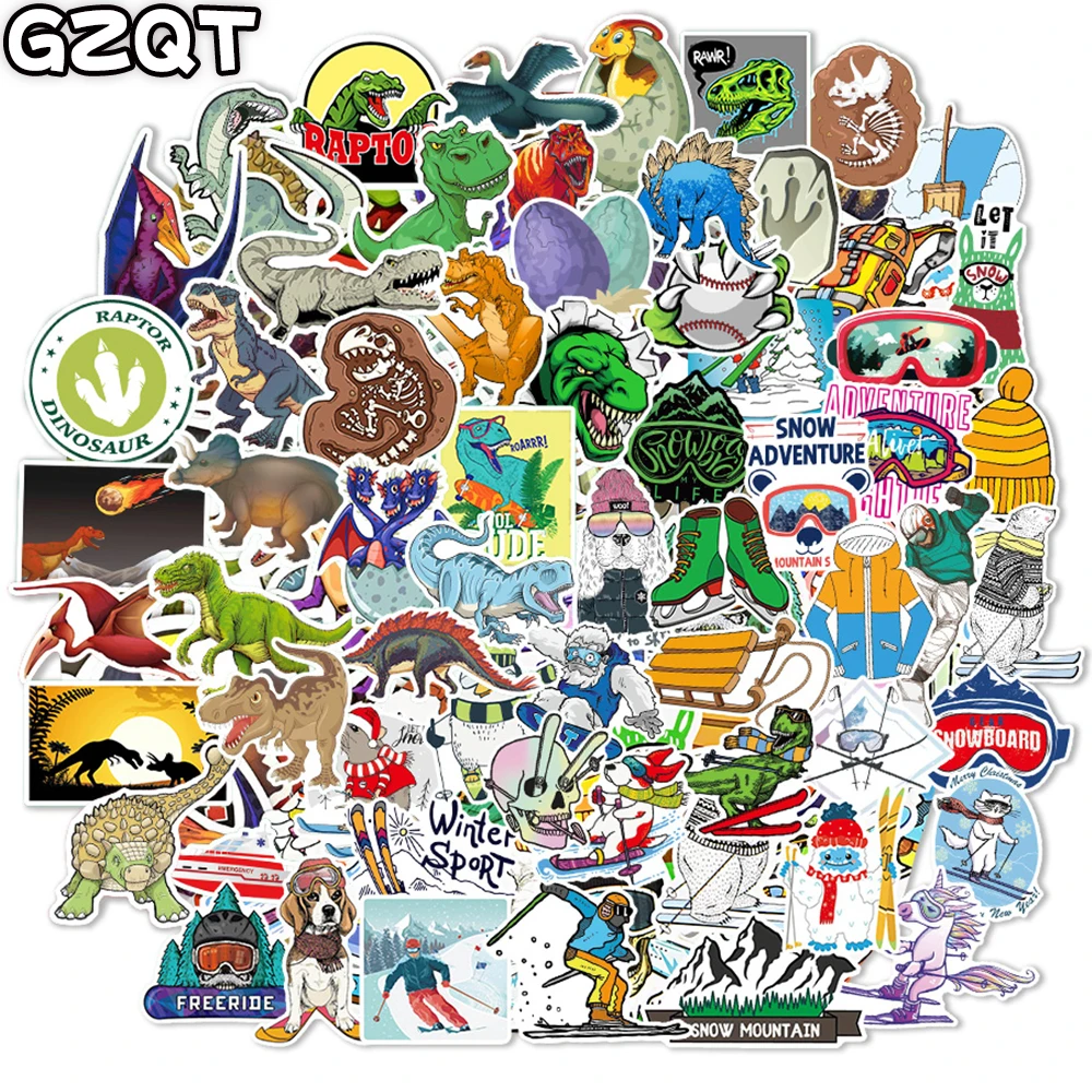 

10/100 Pcs Dinosaur Stickers for Laptop Phone Car Bike Fridge Guitar Suitcases Winter Skiing Adventure Sticker Waterproof Decals