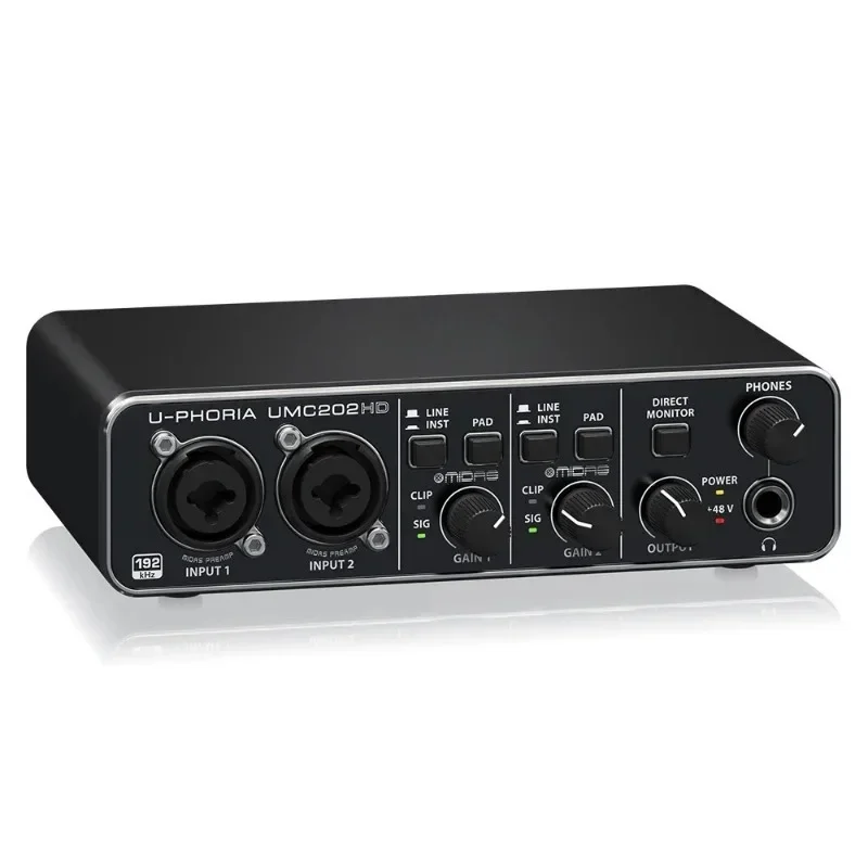 U-Phoria UMC202HD sound card USB audio interface with 2 Midas preamplifiers and 48v Phantom Power Studio audio equipment
