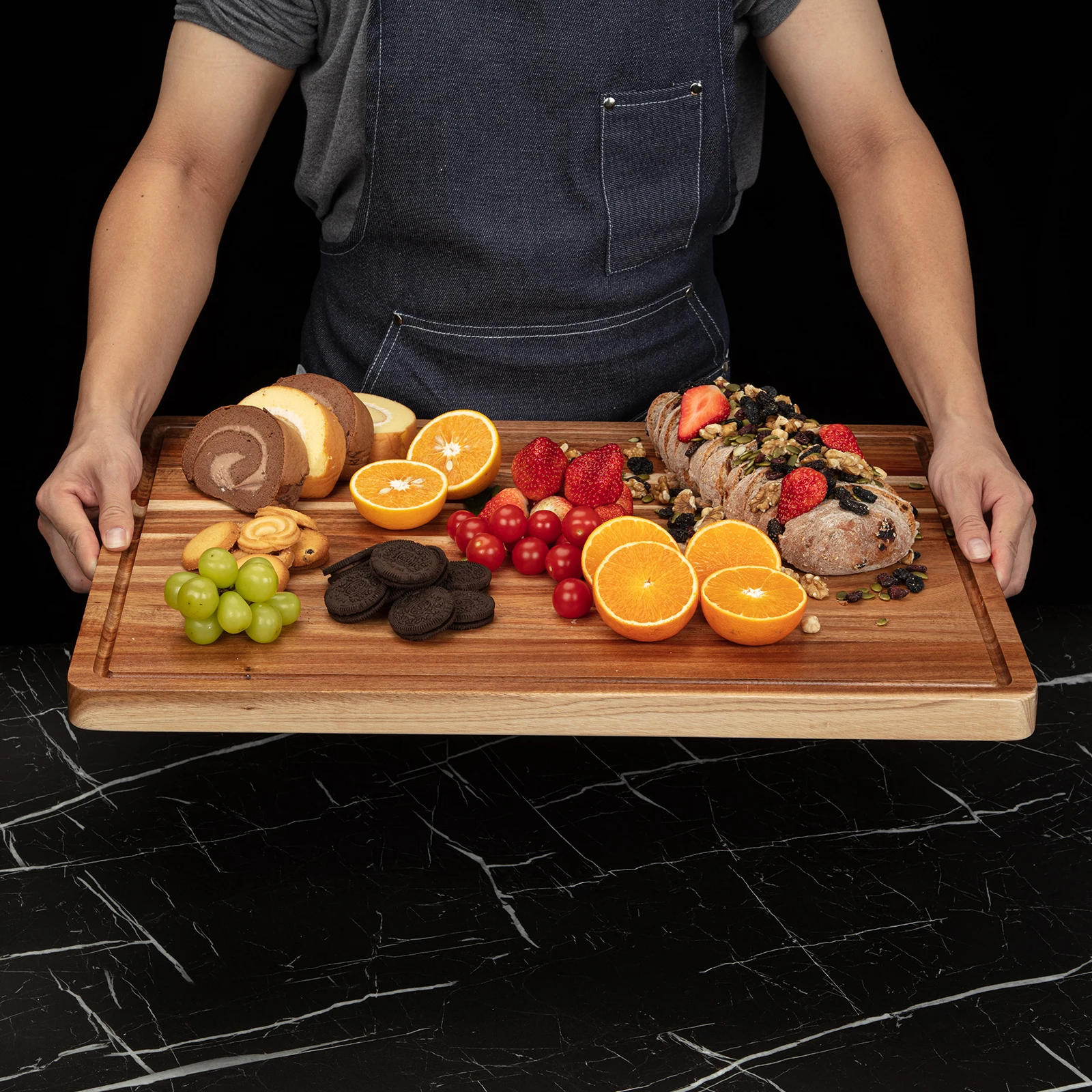 Acacia Cutting Board for Kitchen with XXL Extra Large Charcuterie Cheese Platter Serving Tray, Extra Large Butcher Block, Reversible Chopping Board with Juice Groove