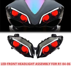 1X Full LED Front Headlight Assembly For Yamaha YZF R1 2004-2006 Custom Modified Motorcycle Headlamp DRL Demon Eyes Projector