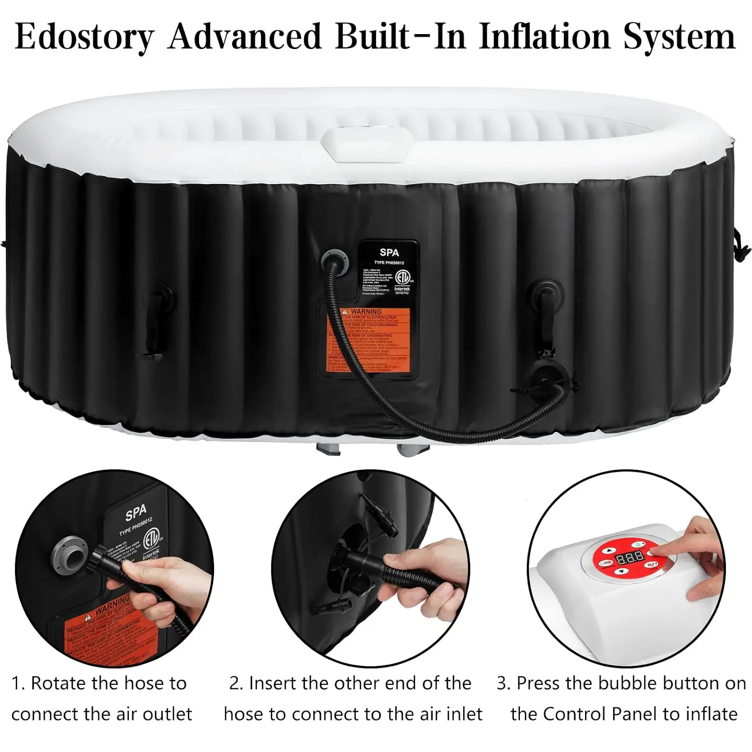 2-Person Inflatable Oval Hot Tub with 90 Bubble Jets, Black, Customized