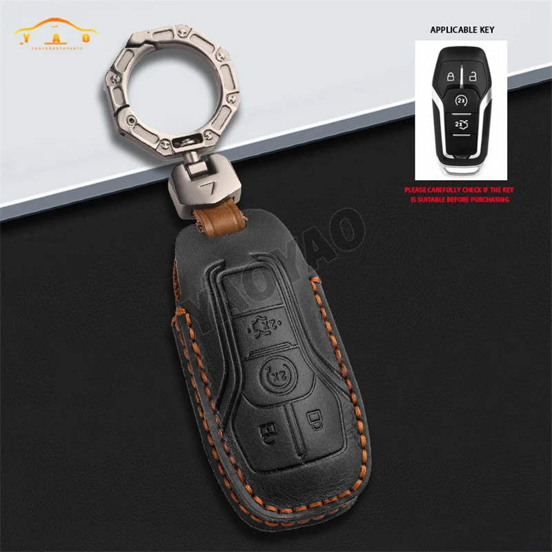 

Genuine Leather Key Case For Ford Fusion Mondeo Mustang F-150 Explorer Edge 2015 2016 2017 2018 Car Accessories