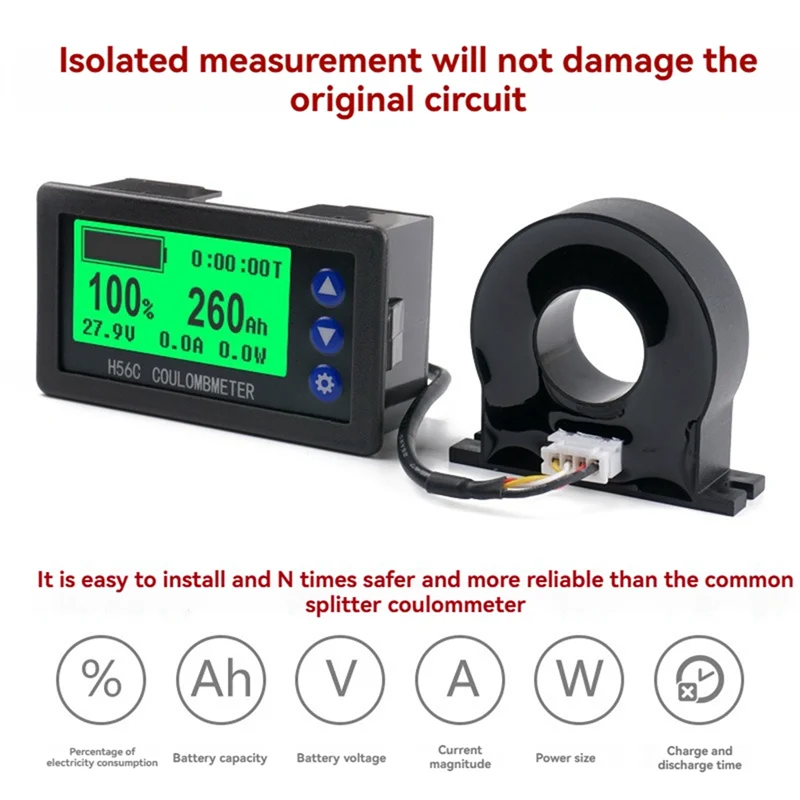 SQPP-Hall Effect Coulomb Meter، DC9-100V شاشة LCD رقمية، 50A الجهد واختبار التيار الكهربائي، مؤشر الفولتميتر