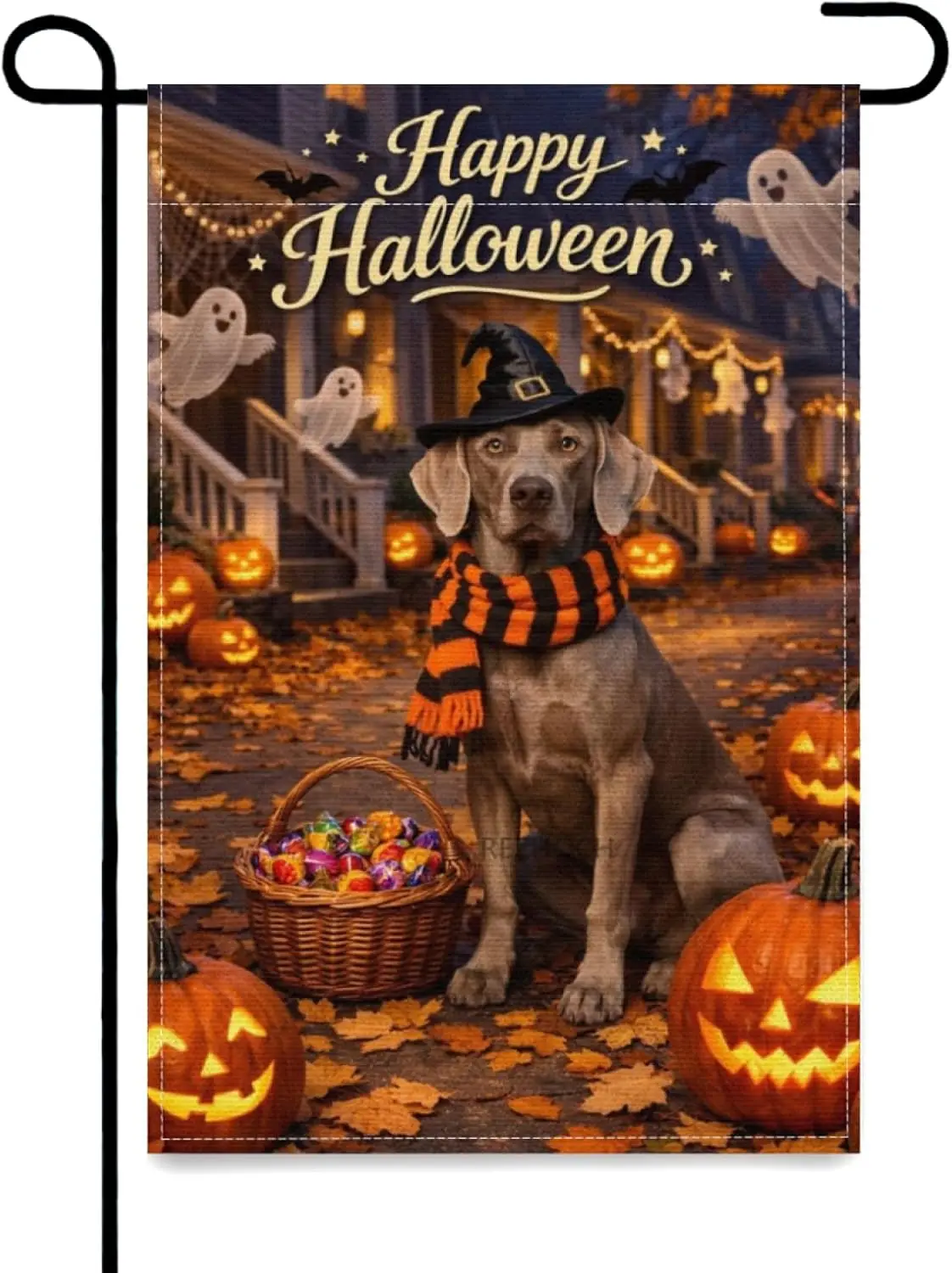 Happy Halloween Garden Flag 12x18 Inch Double Sided,Cute Weimaraner Dog Pumpkin Fall Home Yard Outdoor Holiday Decor,Funny A AAS