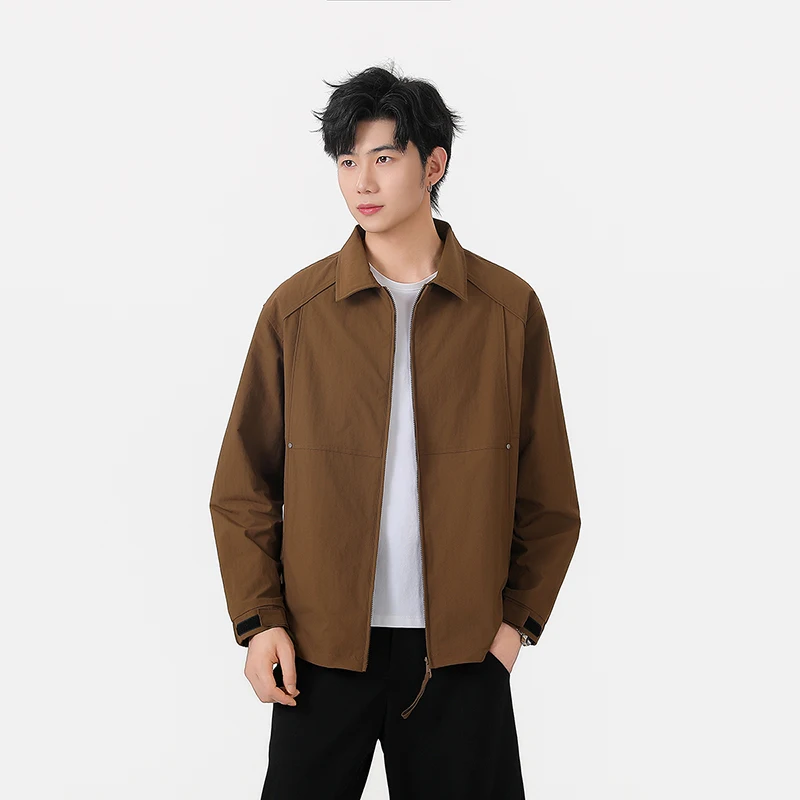 Men's Commuting Lapel Work Jacket with Zipper, Windproof, Durable, Stylish and Versatile, Suitable for Spring and Autumn Daily Casual Outdoor Travel