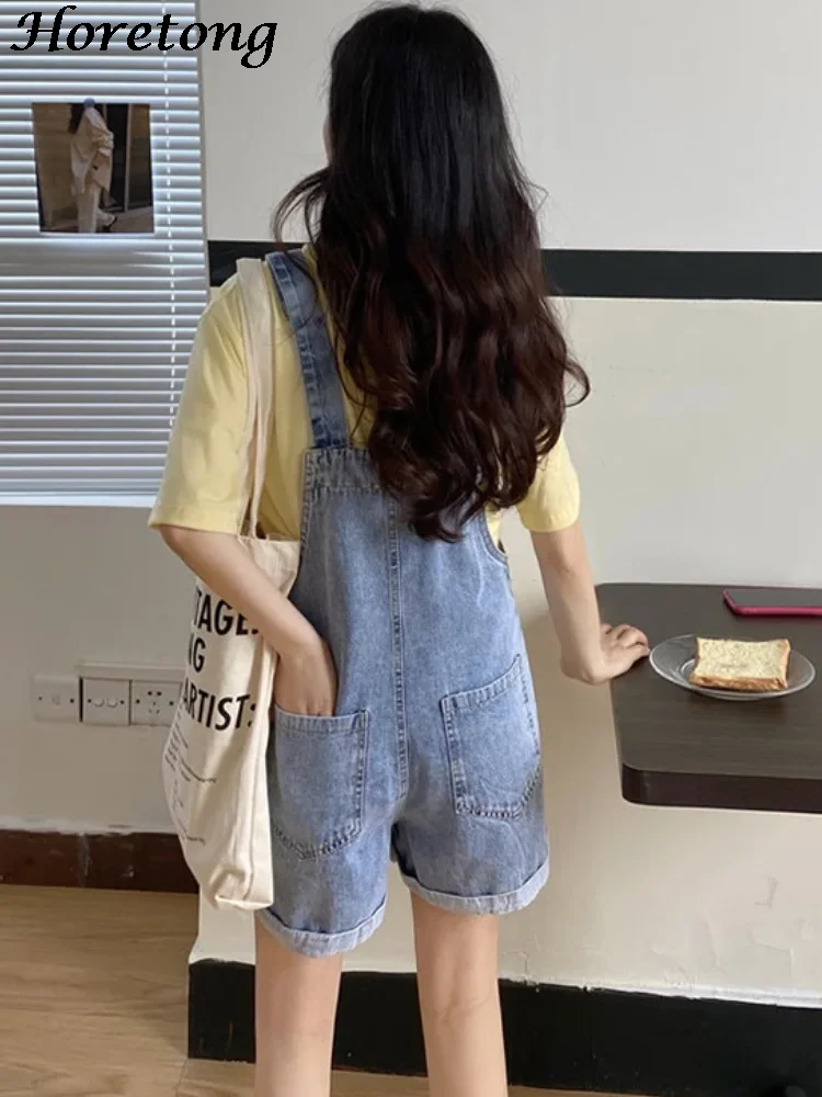 Horetong-Letter Flower Embroidery Denim Shorts for Women, Loose Rompers Thin Wide Leg Pants,Casual Summer Jumpsuit Korean Fashio